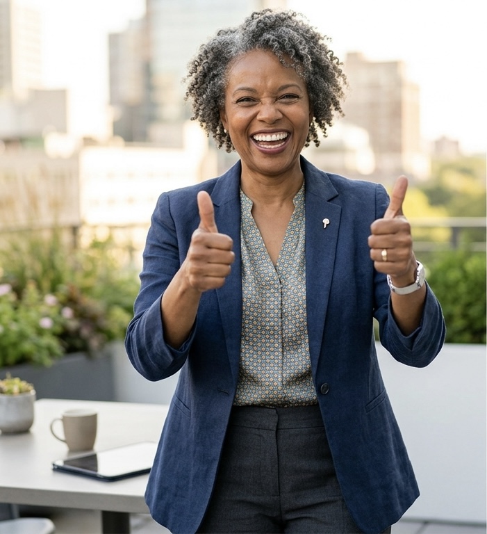 Nonprofit leader giving two thumbs up