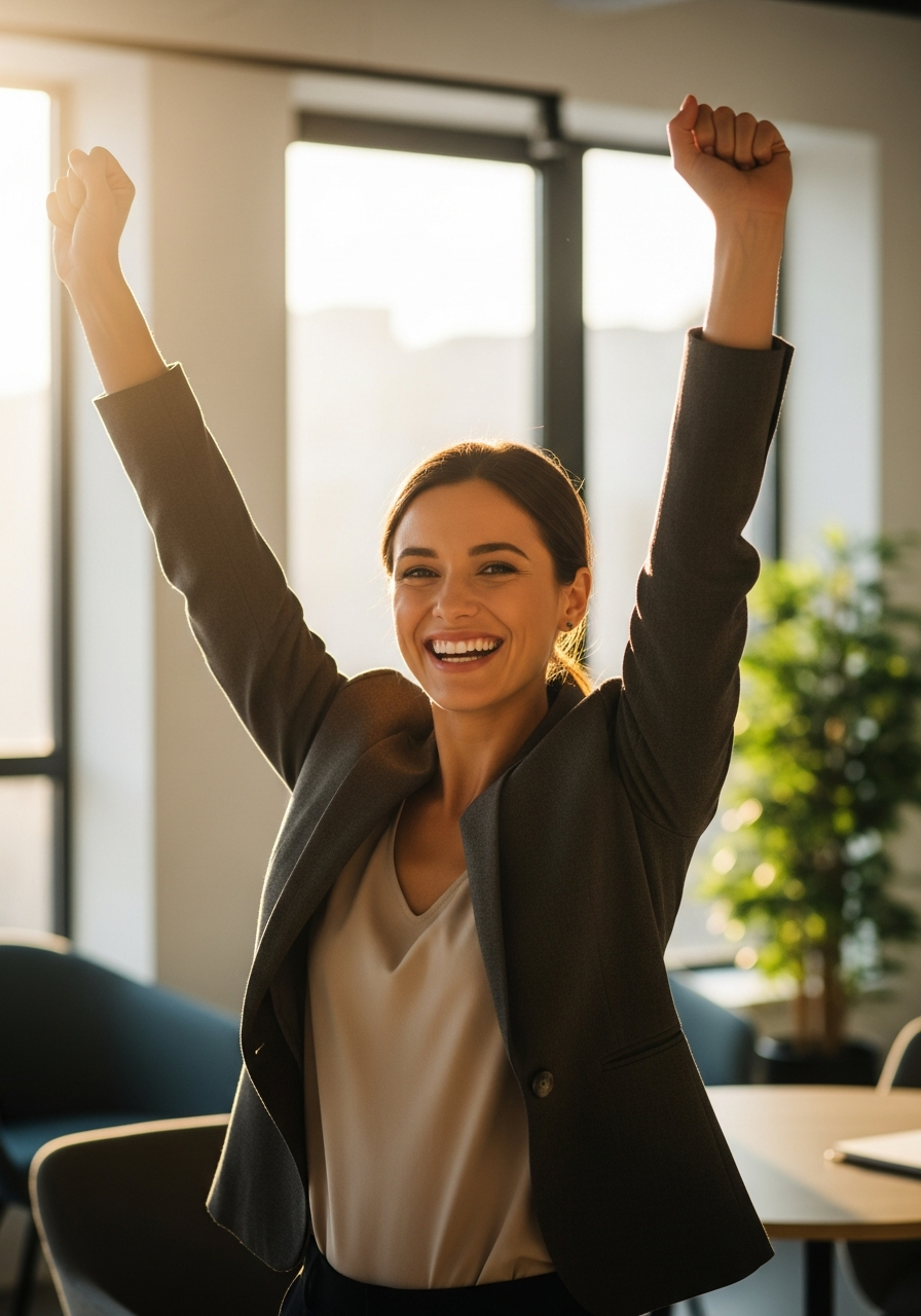 Happy excited professional recruiter celebrating success